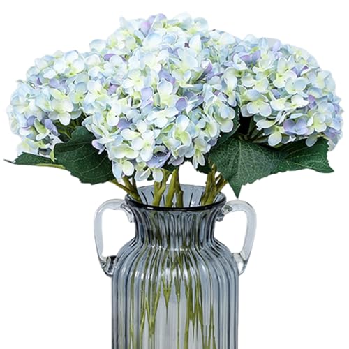 Licsaliwe Flores de hortensias Artificiales, 4 Piezas de Hortensia de Seda sintética Azul con Tallos Largos, látex Falso para Sala de Estar de la Cocina decoración del hogar/22