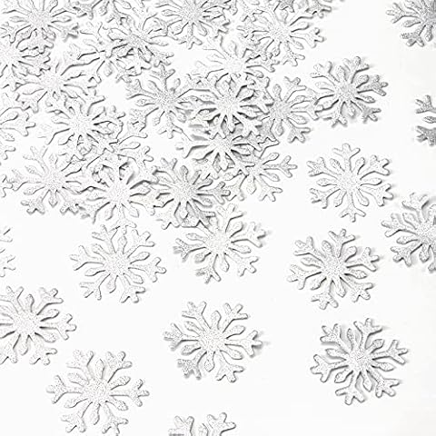 Snowflake Snow-White Party-Decorations Frozen Confetti - 100pcs Glitter Paper decor Christmas Silver Table Confetti,Winter Wonderland Birthday Party Supplies New Year Decor Lasting Surprise Cover