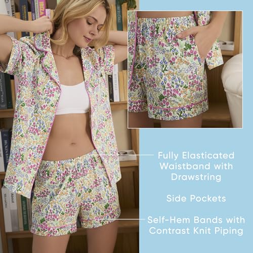 Image of Bed Head PJs Womens Matching Pajamas - Soft Organic Short Sleeve Button Down PJ Shirt & Shorts Set - Sleepwear & Loungewear