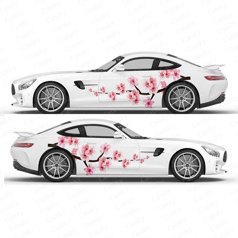 Image of 2PCS Cherry Blossom Car Livery, Japanese Theme Side Car Vinyl Livery, Universal Size, Large Vehicle Graphics, Car Livery (14)