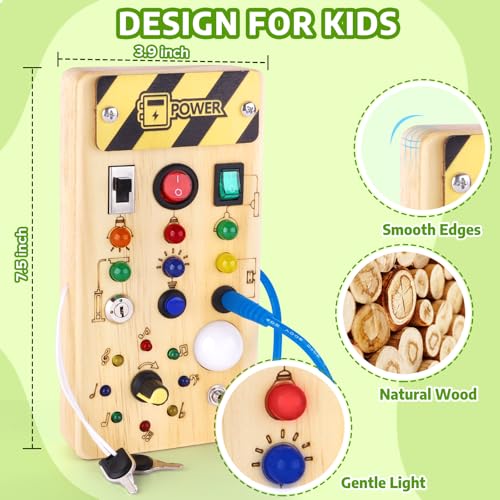 Image of wakeInsa Busy Board with led Light, Sorting Sensory Travel Toys for Toddlers 1-3, Wooden Toddler Busy Board Montessori Toys for 1+ Year Old