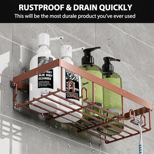 Image of Moforoco Shower Caddy Shelf Organizer Rack, Self Adhesive Black Bathroom Shelves Basket, Home Farmhouse Wall Inside Organization and Storage Decor Rv Accessories, First Camper Apartment Essentials