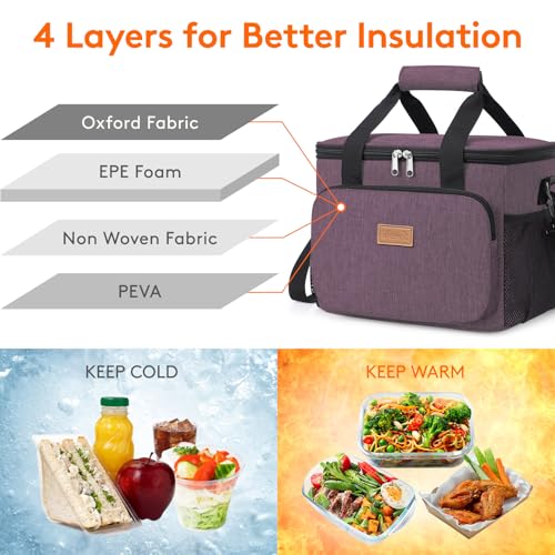 Image of Lifewit Medium Lunch Bag, Insulated Lunch Box, Soft Cooler Cooling Tote for Adult Men Women, Purple 12-Can (9L)