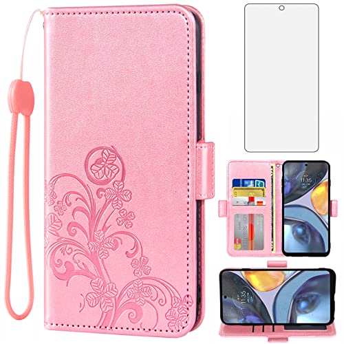 Funda Moto G22 con tapa elegante acabado oro rosa y alta resistencia