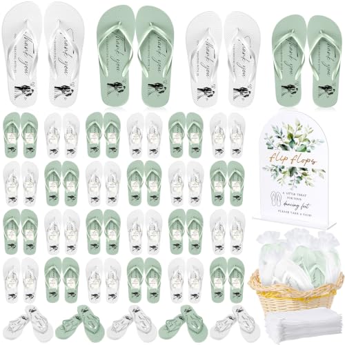 Image of 24 Pairs Bulk Flip Flops for Wedding Guests | Reception Sandals, Wedding Party Favors with Sign, Size Cards, Bagged, Dance Floor Slippers