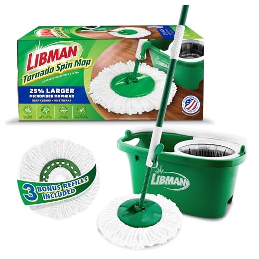 Libman Tornado Spin Mop System Plus 3 Refill Heads | Mop and Bucket with Wringer Set | Floor Mop | Spin Mop | Libman Mop | Mops for Floor Cleaning | Hardwood Floor Mop | 4 Total Mop Heads Included
