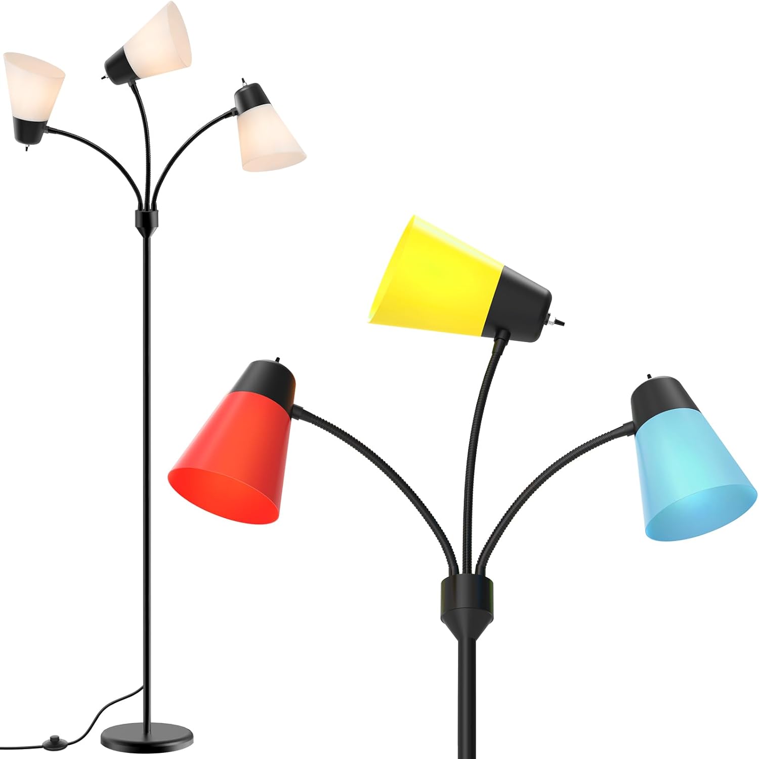 FOLKSMATE LED Floor Lamp, Medusa 3 Head Modern Adjustable Tall Standing Light for Living/Kids Room, Bedroom, Office, Dorm