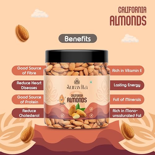 Image of Auravita California Almonds 100gm | Crunchy & Healthy Dry Fruit, Premium Badam Giti for Daily Nutrition | Healthy Diet Snacking Resealable Jar Pack