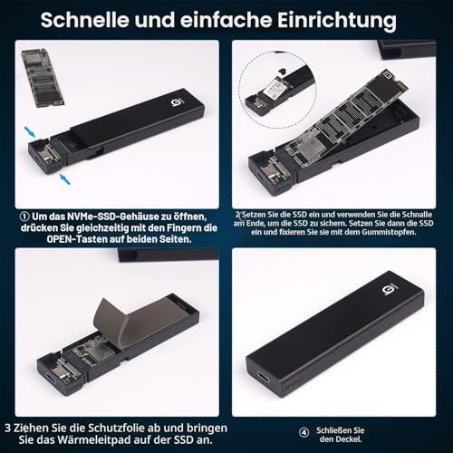 Xiaobi M.2 NVMe SSD Gehäuse, NVME Gehäuse USB 3.2 Gen 2 10 Gbps für NVMe PCIe M-Key/M+B Key M.2 NVMe USB Adapter in 2230/ 2242/ 2260/ 2280 Unterstützt UASP und Trim