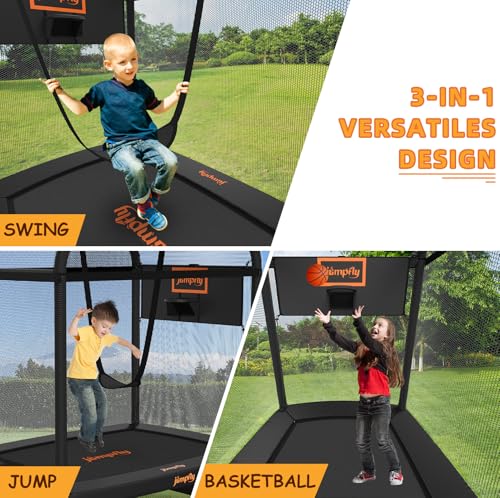 image for jumpfly 6FT Trampoline for Kids,Toddler Trampoline with Swing&Basketba