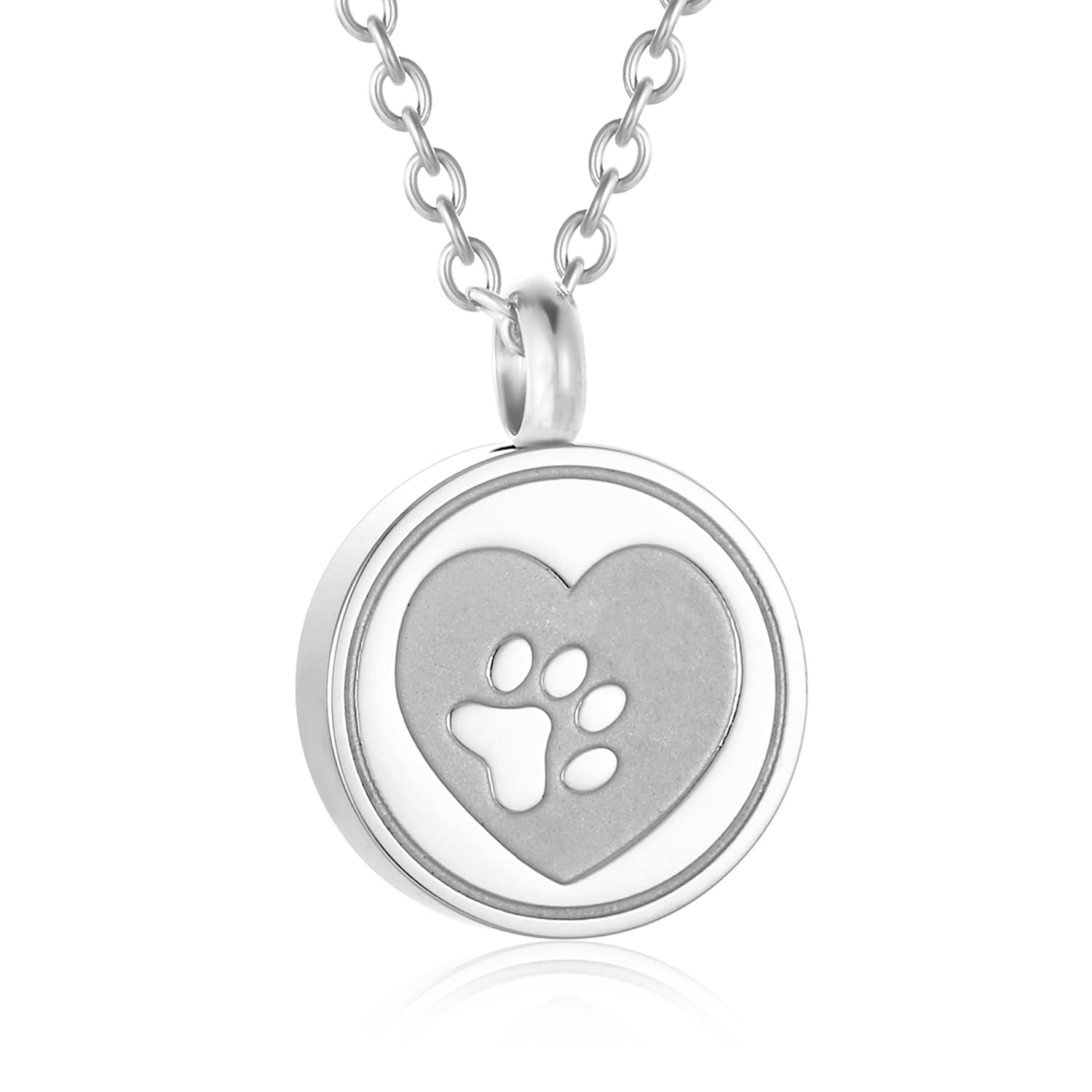 YOIEU Round Cremation Jewelry for Pet Ashes - Stainless Steel Memorial Ash Pendant Pet Urn Necklace for Dog Cat Ashes, Women Men Remembrance Keepsake Gift for Loss of Loved Furry Friend (Silver)