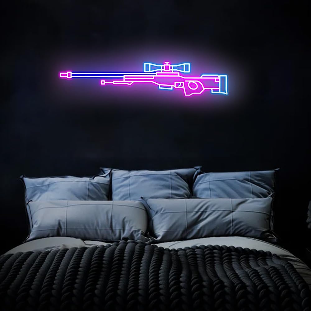 XIMAQIS Gun Neon Sign for Wall Decor, Gun LED Neon Light for Man Cave,Gaming Room,Party,Bar Decor,Gift for Boyfriend,Teen Boys,Dad, Husband Birthday
