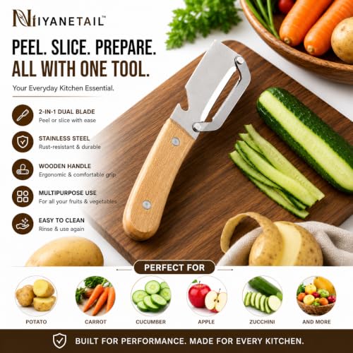 Image of Multi-Functional Stainless Steel Vegetable Peeler with Wooden Handle & Bottle Opener | Single Blade Peeler for Fruits & Vegetables | Sharp, Durable & Easy-Grip Kitchen Tool (1 Pc)