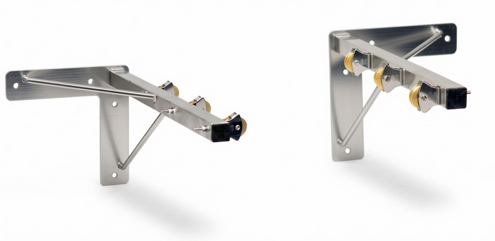 Tendedero de poleas de acero inoxidable con 2 brazos y 6 poleas de latón | Avalon Tendedero Fijo de Pared con forma de escuadra. 2 Brazos de Inoxidable, 6 poleas y Anclajes con alta Capacidad de Carga