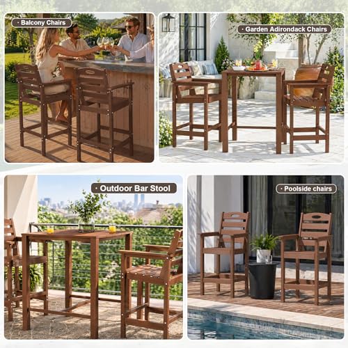 Image of Domi Barstools, Tall Adirondack Chairs Set of 2, Bar Height Outdoor Chairs | HDPE, Oversize, All-Weather, Brown