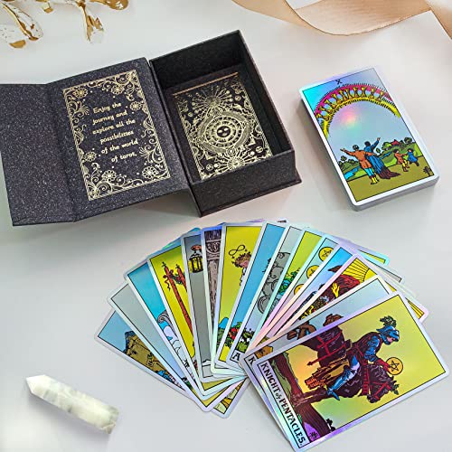 Crosarce Tarot Cards Decks With Guidebook - Holographic Tarot Deck, Rainbow Tarot Cards For Beginners And Advanced, Fortune Telling Game, Divination Tools For All Skill Levels (White) #TOP3