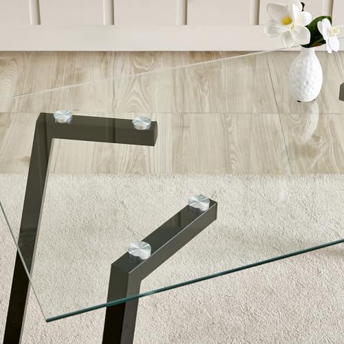 Image of Home Centre | Helios Paul Glass Top 4-Seater Dining Table | for Dining Room | Black | 1 Year Warranty