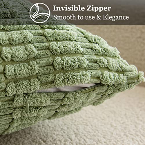 Meider 2 Pieces Sage Green Decorative Throw Pillow Covers 16X16, Boho Striped Corduroy Cushion Covers Home Décor For Living Room Couch Bed Sofa Chair, Soft Square Boho Pillowcase #TOP2