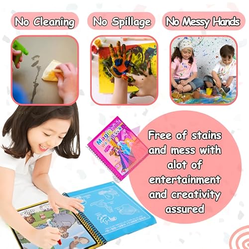 Image of Sakuya Magic Water Coloring Book |Mess-Free Colouring Book|Reusable Notepad with Magical Pen| Educational Doodle Book for Kids, Return Gifts for Birthdays, Size:12 * 8 Reusable Book- (Pack of 6)