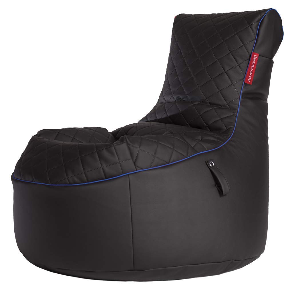 Gamewarez Arctic Hurricane 2.0 Bundle – Set aus Gaming-Hocker und Gaming-Sitzsack, mit Seitentasche & Headset-Halter, Kunstleder, Made in Germany, schwarz-blau