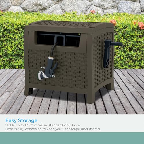 Suncast 175 ft. Wicker Style Resin Hose Hideaway with Hose Guide, Java, Made in the USA - image 6