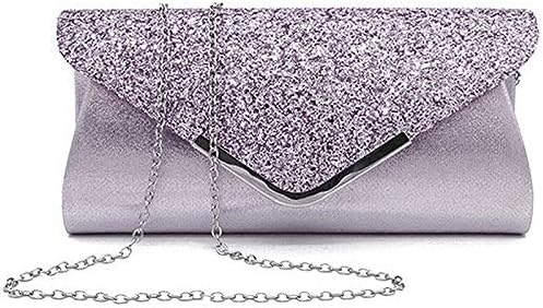 Queena Womens Shiny Sequins Evening Clutch Envelope Handbag Chain Purse for Wedding Party Prom Gift for Mom Wife Girlfriend Grey, Grey - Image 4