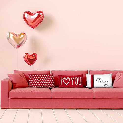 Miniatura 8 de GEEORY Juego de 4 fundas de almohada para el día de San Valentín 18 x 18 pulgadas para decoración de San Valentín rayas rosadas y blancas puntos de