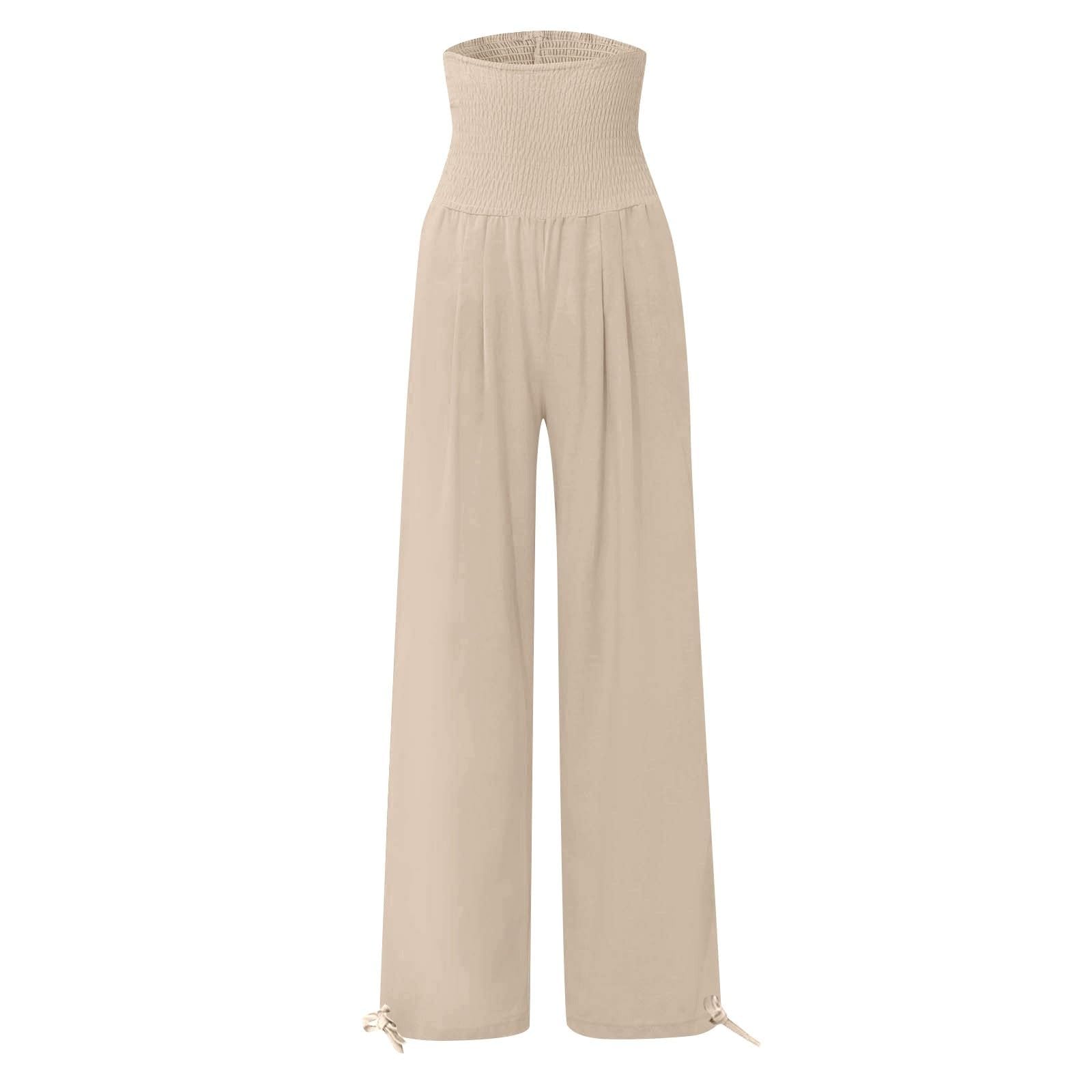 Womens Linen Pants 2026 Summer Beach Vacation Boho Wide Leg Pants Fashion High Waist Casual Flowy Palazzo Trousers — view 7