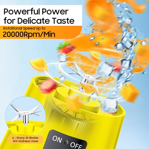 Image of 2026 Newly Upgraded Portable Smoothie Blender - Cordless Personal Blender | 13 Oz Juice Cup BAP Free, 20,000Rpm Speed Powerful Blending, 6 Blades Freshly Squeezed Juice Shakes in Sports /Office /Travel