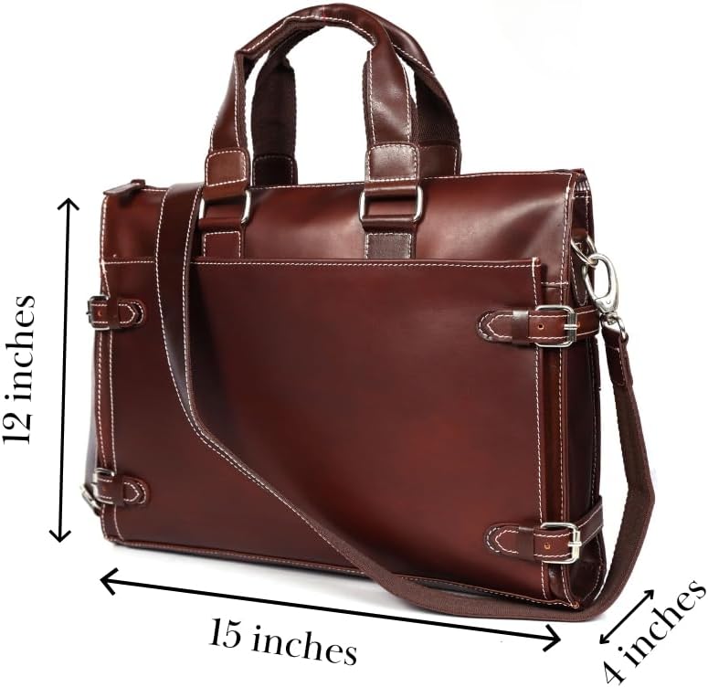Leather Laptop Briefcase for Men - Classic Brown, 3 Zipper Pockets, 2 Spacious Compartments, Fits 16-inch Laptop (16x12x4 inches) - Image 5