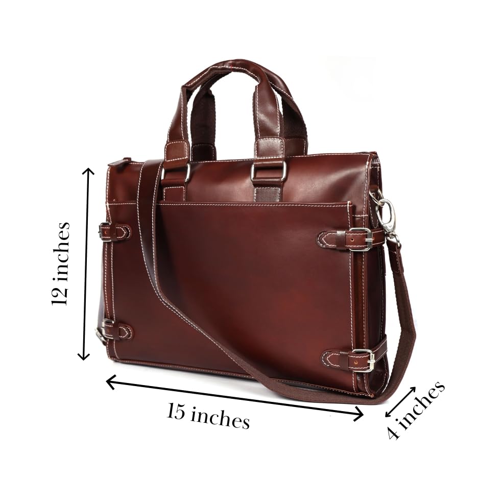 leather laptop briefcase bag for men, 3 Zipper Pockets, 2 inner Compartments, 16x12x4 inches.4