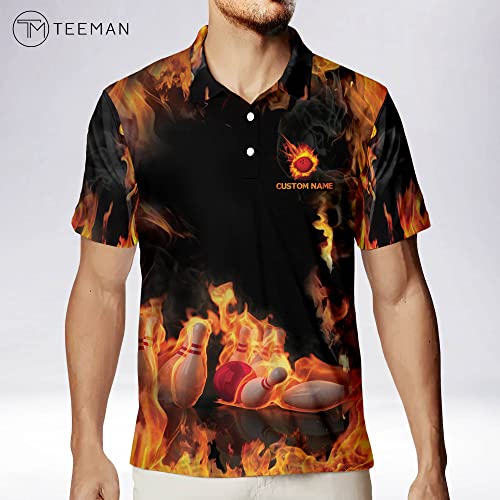 Teeman Men's Custom Flame Bowling Shirts - On Fire Funny Polo Jerseys (Th5) #TOP2