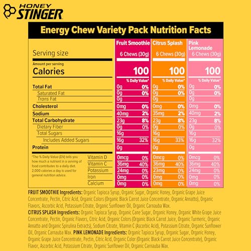 Image of Honey Stinger Organic Energy Chew Variety Pack of 12, 4 Pack Each of Fruit Smoothie, Citrus Splash and Pink Lemonade, Gluten Free & Caffeine Free, Energy Chews for Exercise, Endurance and Performance