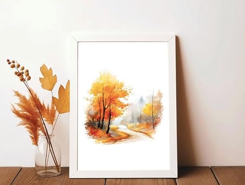 LS Bright Design Impressions saisonnières d'automne sans cadre - Décoration murale - Images d'art (A5 (148 mm x 210 m), scène de marche aquarelle d'automne 2023)
