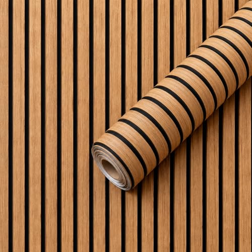Image of Hotegxa Wooden Louvers Wood Pattern Wallpaper for Walls | Self-Adhesive Wall Sticker for Home | Textured Wood Design for Bedroom, Living Room, Kitchen, TV Unit, Office & Furniture (45 x 300 cm)