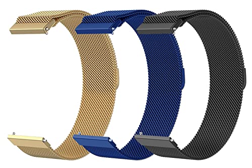 Image of AONES 20mm Pack of 3 Magnetic Loop Watch Strap Compatible for Compaq Q Watch Balance Metal Chain SmartWatch Band