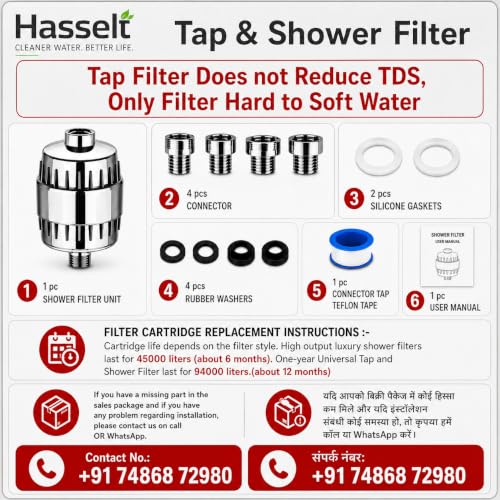 Image of 20-Stage Shower Head Filter for Hard Water with Adapter | Water Softener Shower Tap Filter for Bathroom & Kitchen Sink | Reduces Hair Fall, Protects Skin, Removes Chlorine & Harmful Chemicals