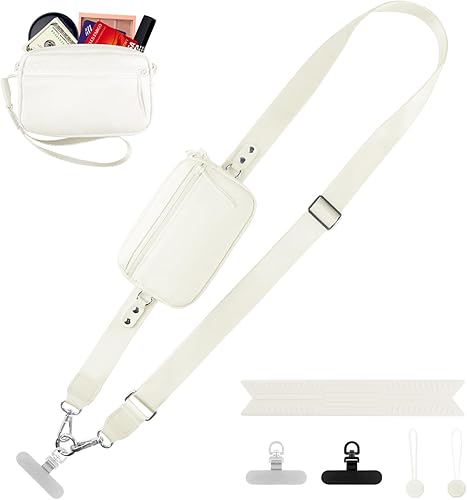 Miniatura 31 de Correa para teléfono con clip y correa cruzada para cartera, cordón ajustable para teléfono con cartera, Negro, Mediana Negro,negro, rojo (Black