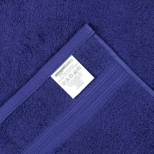 Image of Amazon Basics 100% Cotton Fade-Resistant Hand Towels for Bathroom, Soft Absorbent, 26 inch x 16 inch, Navy Blue, 6-Pack