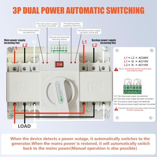 Image of 100A 3P Automatic /Manual Generator Transfer Switch for Home | 3P 120 /240V Transfer Switch - Automatic /Manual Dual Mode, Seamless Power Switching for Home Backup & Emergency Systems