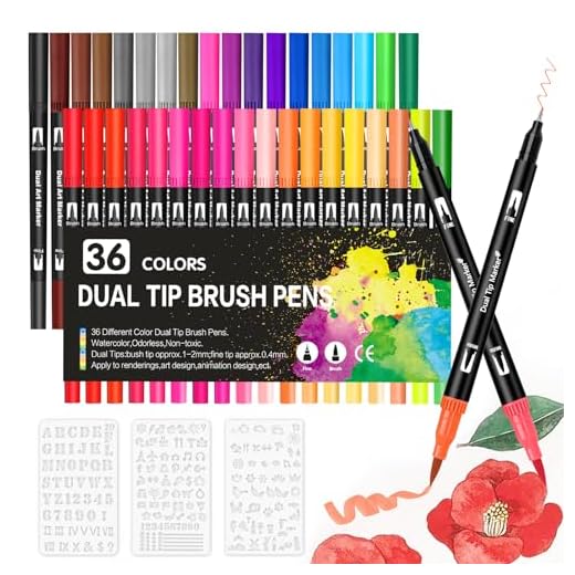 Hymarvo Rotuladores Lettering 36 Colores Rotuladores Punta Pincel Lettering Kit para Niñas Niños y Adultos, Doble Punta Rotuladores Acuarelables de Lettering Mandalas Graffiti Caligrafía