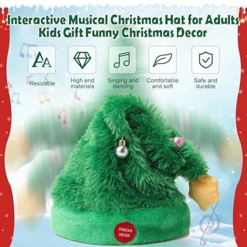 Gfilay Musical Christmas Hat 2 Pack – Singing and Dancing Tree Santa Hat for Adults and Kids, Funny Crazy Swinging Holiday Party Hat Decoration by Gfilay - Image 3