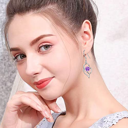 Vavhoo Dangle Plated Silver Nickel Free Earrings For Women Girls Teens Fashion Heart Dangle Drop Sparkly Crystal Earrings For Women Girls Teens (Purple) #TOP1