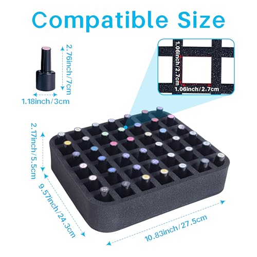 Image of Nail Polish Organizer Holder Foam Pad with Slots for Storage 42 Bottles (15ml /0.5fl.oz) Nail Polish or Essential Oil Tray for Drawers Black
