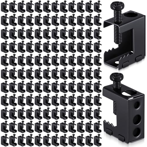 Image of Tandefio 200 Pcs 1 /4 inch-20 Spring Steel Beam Clamps Metal Beam Hangers Bolt on Clamp for Installation on Beams 1 /4 inch and 3 /8 inch Threaded Rod, S Hooks Bridle Rings for Pipe Cable Woodworking Tool (Black)
