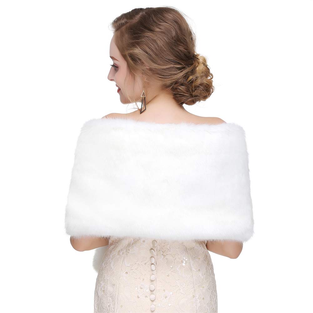 Mujer Pelo Sintético Estola Capa para Fiesta Novia Chal Bodas Invierno Blanco