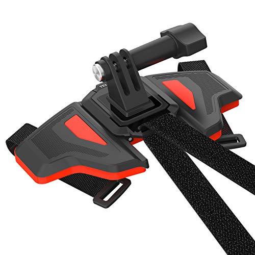 Aumotop GP-HBM-MT2 Correa de Montaje para Casco de Motocicleta Segunda Generación para 10 9 8, Soporte Plegable Protector Barbilla Frontal en Negro con Cámara Acción Naranja, Diseño ángulo