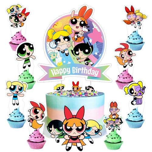 25Pcs Power Girls Cake Decorations with 24pcs Cupcake Toppers 1pcs Cake Topper for Girls Birthday Party Supplies