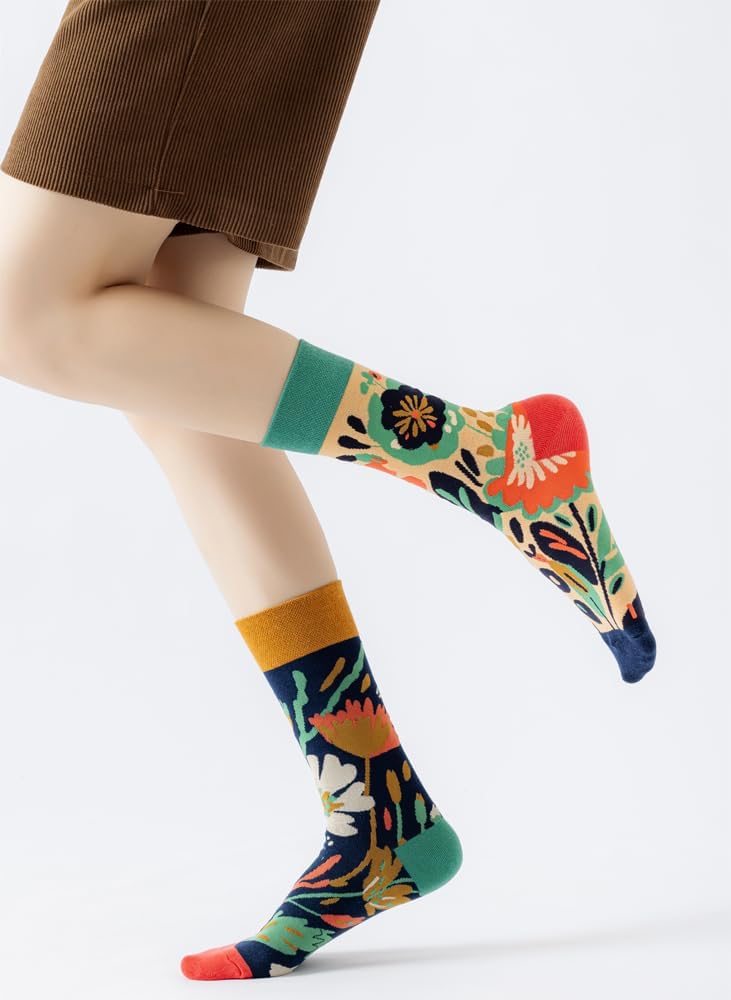 2 Pairs Cartoon Animal Crew Socks Fun Cotton Mid Calf Socks for Women