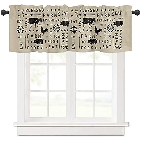 Zadaling Valance Curtain for Kitchen,Farmhouse Animal Chicken Cow Pig Window Valance for Living Room Scroll,Rod Pocket Valances for Bedroom Decor,Window Treatment Valance 1 Panel 18" x 42" Cover